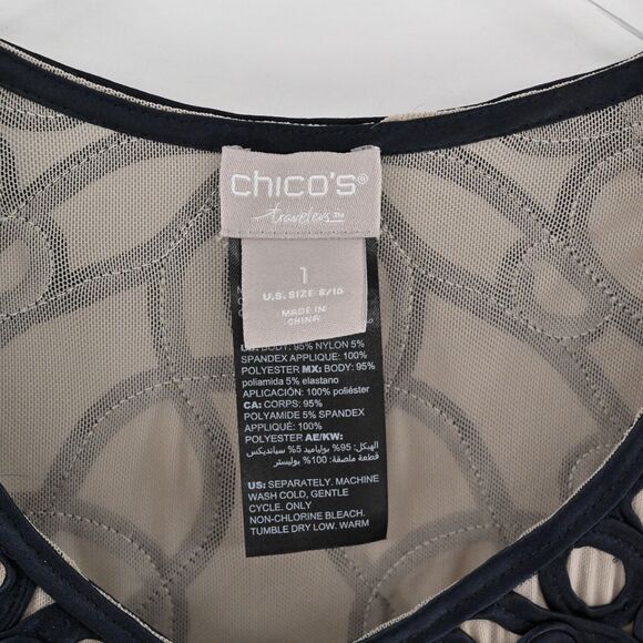 CHICOS Jacket Womens Size 8 Black Swirl Ribbon Sheer Mesh Travelers Collection - Picture 8 of 14